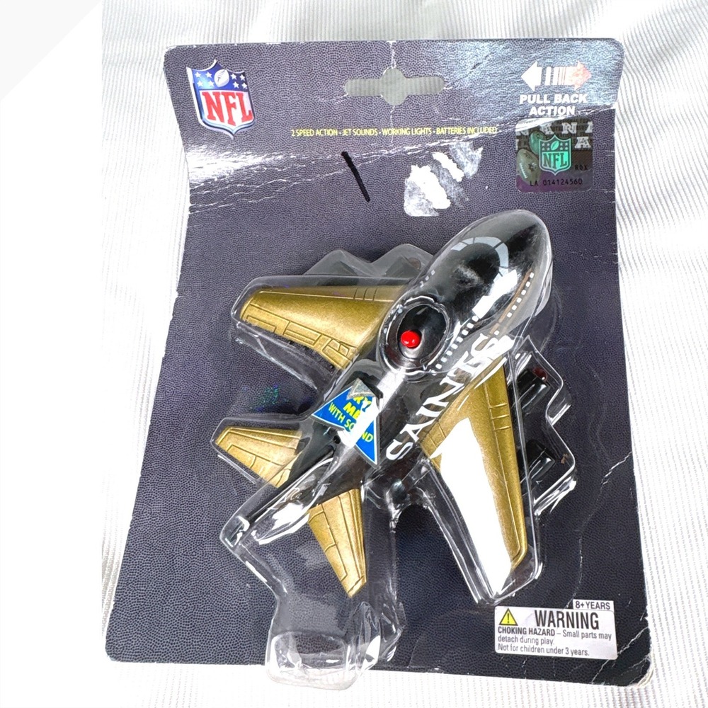 NFL New Orleans Saints Toy Jet Airplane Pull Back Action Lights Sounds PressPass